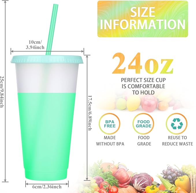 Honeydak 30 Pack Tumbler with Straw and Lid Bulk Water Bottle Iced Coffee Travel Mug Cup Reusable Plastic Cups for Party Birthdays 24-27 oz (Stylish Color) - Bloomnest