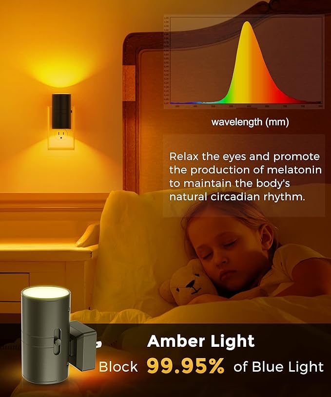 L LOHAS LED Night Light, Amber Nightlight, Dimmable Night Light, Light Sensor, Yellow Nightlight, 0-100LM, Sleep Light for Kids, Soft & Warm Light for Bedroom, Bathroom, 2 Pack - Bloomnest