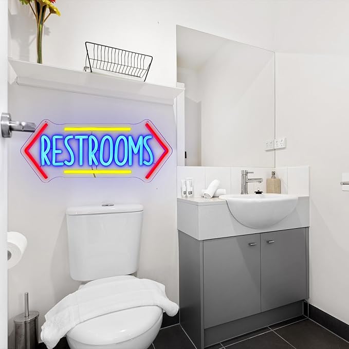 Restroom Neon Sign for Wall Decor, Toilet Led Signs for Bathroom, Unisex Bathroom Sign, USB Dimmable Neon Lights for Restrooms Shop Business Market Store Restaurant Bathroom Bar Hotels - Bloomnest