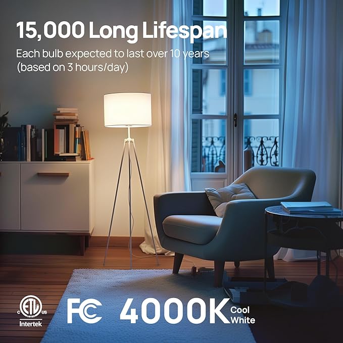Linkind A19 LED Light Bulbs, 60W Equivalent Dimmable Light Bulbs, 4000K Cool White, 9W 840 Lumens LED Bulbs, E26 Standard Base 120V, Lighting for Bedroom Living Room Home Office, 6 Packs - Bloomnest
