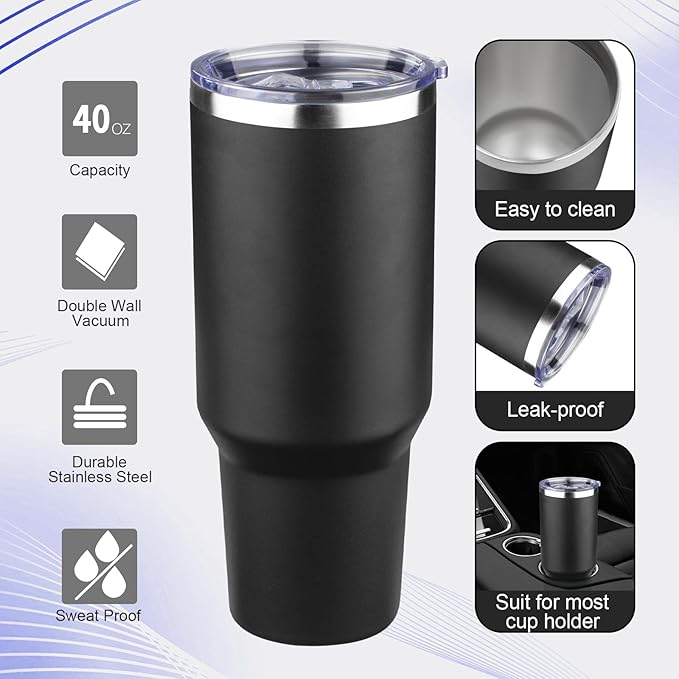40 oz Tumbler with Lids and Straws Double Wall Vacuum Insulated Tumbler Cup,Stainless Steel Leak-proof Thermal Tumbler Powder Coated Travel Coffee Mug for Cold and Hot Drinks,Black - Bloomnest