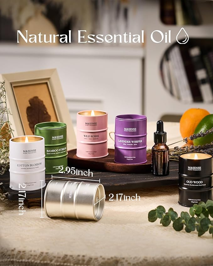 Fall Candle Gift Set | Mini Scented Candles Set | 6 Pack Candles for Home Scented,Oud Wood,Cotton Blossom,Vanilla Amber,Bamboo Rose Lavender Candle,Gift Set for Women and Men,Soy Wax 21 oz 105 Hour - Bloomnest
