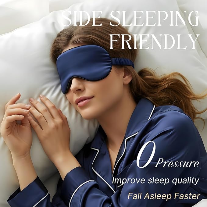 Silk Satin Sleeping Eye Mask, Navy Sleep Eye Night Blindfold for Women and Men, Soft Breathable Blackout Eyeshade Eye Cover for Travel, Wedding Bridesmaid Gift - Bloomnest