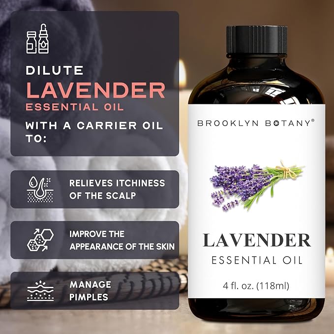 Brooklyn Botany Lavender Essential Oil - Huge 4 Fl Oz - 100% Pure and Natural - Premium Grade with Dropper - for Aromatherapy and Diffuser - Bloomnest