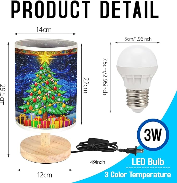 Christmas Tree Table Lamp LED 3-Color Pressed Bedside for Merry Christmas, Christmas Tree Shade Christmas Table Lamp with Wood Base for Bedroom Living Room Desk Office - Bloomnest