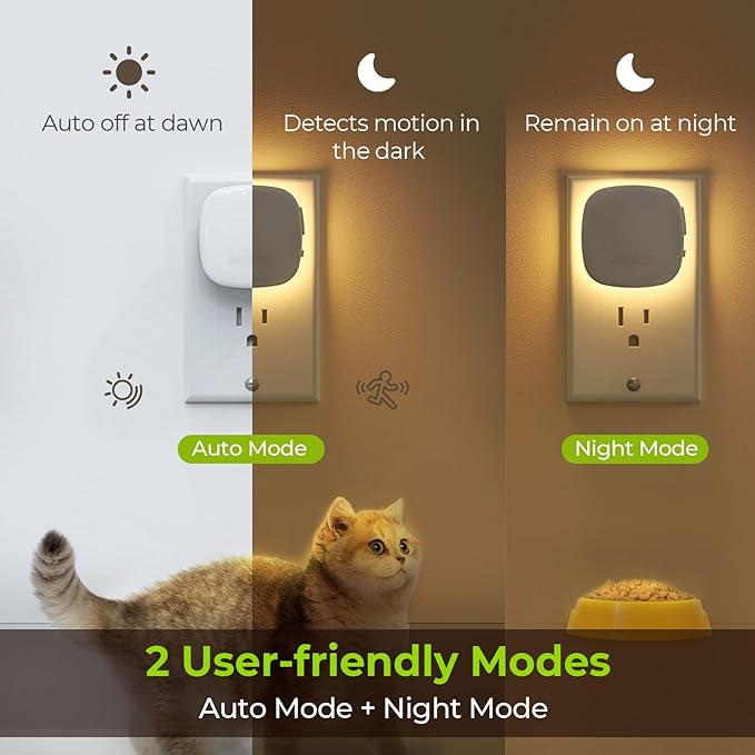 AUVON Plug-in LED Backlit Night Light with Motion Sensor & Dusk to Dawn Sensor, Dimmable Warm White Nightlight with 1-50 lm Adjustable Brightness for Bedroom, Bathroom, Stairs, Hallway (4 Pack) - Bloomnest