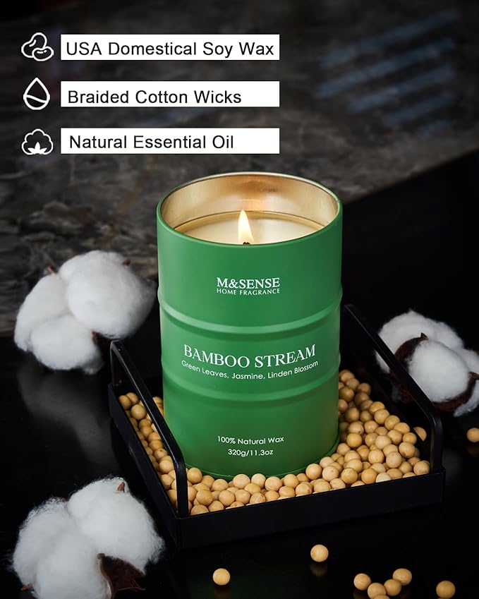 M&SENSE Bamboo Scented Candles Natural Non Toxic, Aromatherapy Candle for Stress Relief Meditation Relaxing, Housewarming Gifts for Women Men, 11.3oz 70 Hour Long Burning - Bloomnest