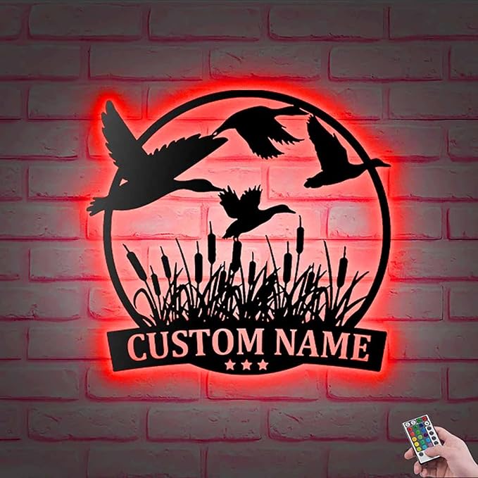 Lovely POD Personalized Hunting Metal sign, Hunting Art, Custom Duck Hunting Metal Wall Art Led Light, Personalized Duck Name Sign Decoration For Home, Duck Hunting Home Decor - Bloomnest