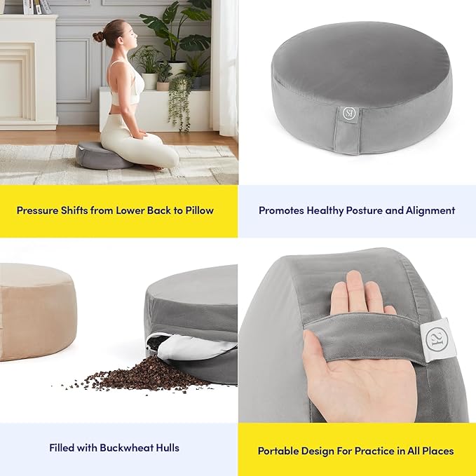 Meditation Cushion Bolster Pillow for Restorative Yoga – Supportive Cushion for Meditation, Pilates, and Relaxation – Filled with Buckwheat Hulls - Removable Cover - Bloomnest
