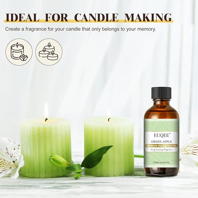 EUQEE Green Apple Fragrance Oils, 2.02 Fl oz / 60ml Essential Oils for Diffuser, Candle Making, DIY Soap with Glass Dropper - Bloomnest