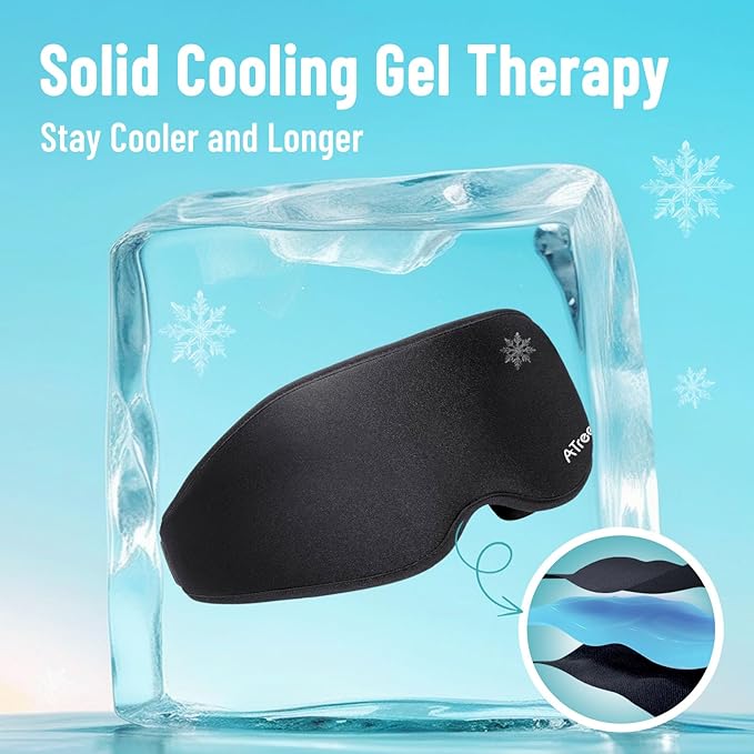 3D Gel Cooling Eye Mask, Weighted Eye mask for Sleeping, 3D Contoured Cup No Pressure Night Blindfold Sleep Mask, Ice Cold Pack Eyes Cold Compress for Puffy Eyes, Dark Circle, Black - Bloomnest
