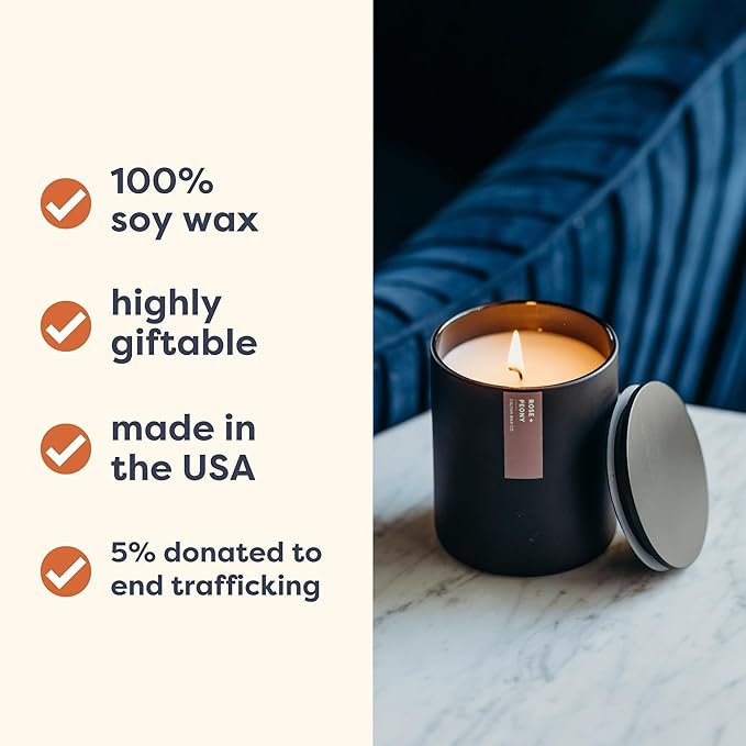 Calyan Wax Co. Rose & Peony Scented Candle - 75 Hour Burn - Luxury Non Toxic Soy Wax Candles - Long Lasting Black Tumbler Jar Candle for Home - 10.2oz - Bloomnest