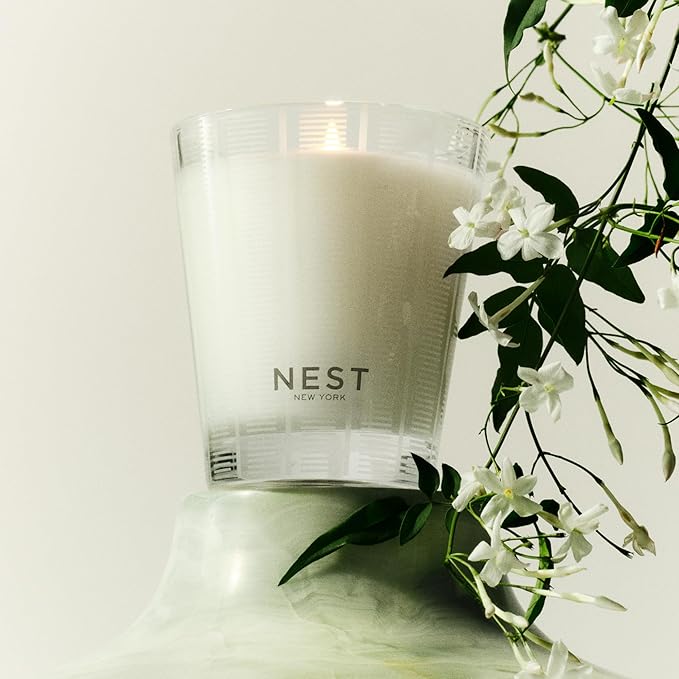 NEST New York Scented Classic Candle, Indian Jasmine - 8.1 oz - Up to 60-Hour Burn Time - Reusable Glass Vessel - Bloomnest