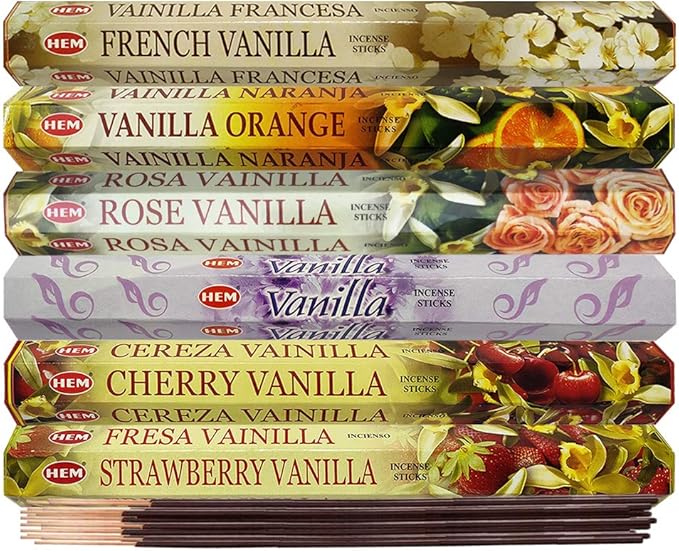 Hem Incense Sticks Variety Pack #18 and Incense Stick Holder Bundle with 6 Vanilla Fragrances - Bloomnest
