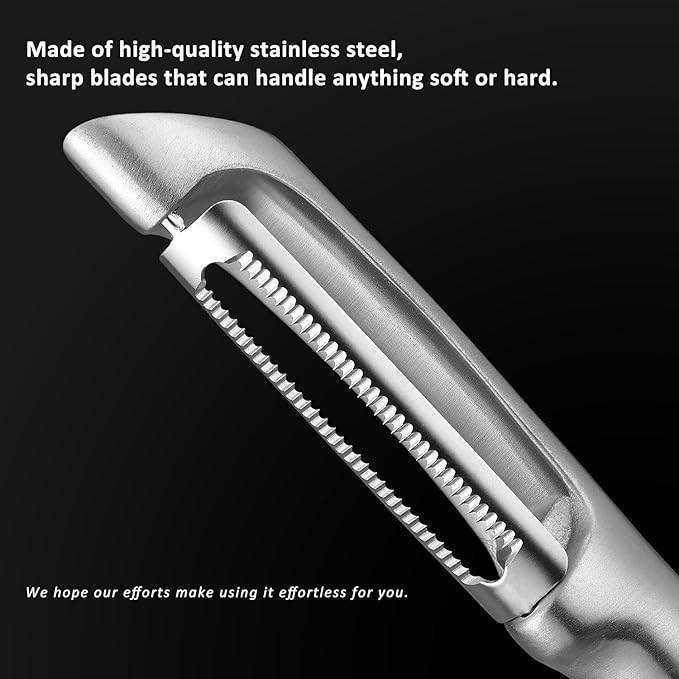 Serrated Blade Premium I Type 304 Stainless Steel Multifunctional Kitchen Peeler Real Wood Handle Ultra Sharp Blade Vegetable Potato Apple（Agarwood） - Bloomnest