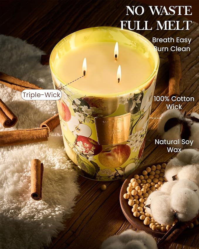 M&SENSE Extra Large Candle Apple Crumble Scented, 3-Wick 35oz 150H Long Lasting, Natural Soy Wax Aromatherapy Candle for Stress Relief, Home Fragrance Housewarming Gifts Candle for Home Decor - Bloomnest
