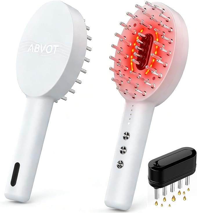 3-in-1 Electric Scalp Massager Brush, Vibrating Scalp Massager Comb with Hair Oil Applicator for Scalp/Face/Body Relaxation, Portable Massager Tool for Home & Travel, Gift for Men & Women(White) ABVOT