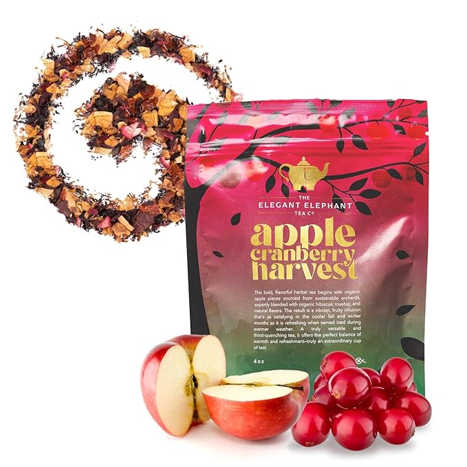Apple Cranberry Harvest Tea, Organic Loose Leaf Herbal Tea – Real Fruit, Summer Juice, Caffeine-Free, Refreshing Sweet Iced Drink – 4 oz Resealable Bag (Makes 50 Cups) - Bloomnest