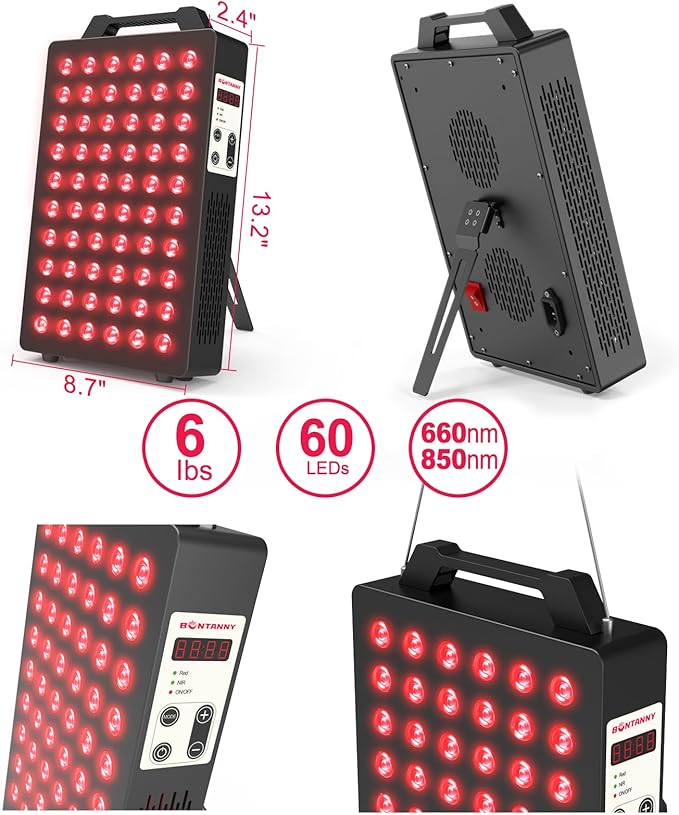 Red Light Therapy, 660nm 850nm 2-Wavelength Red Near Infrared Light Device with 60 Dual Chip Clinical Grade LEDs, Remote Control, Timer for Face, Body, Skin, Pain Relief, BO-300 (Black) BONTANNY