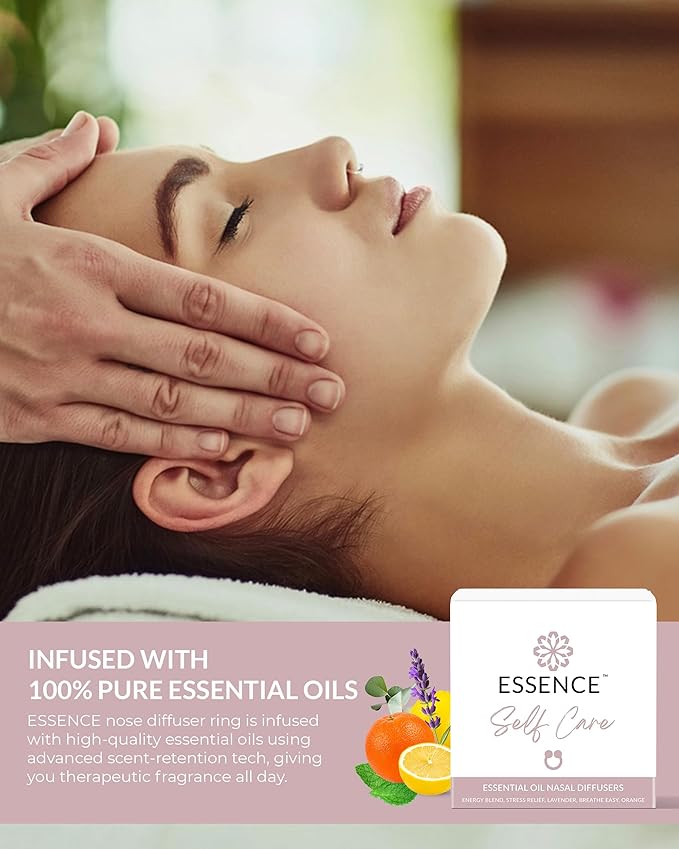 Essence Nasal Diffuser Self Care Bundle – Essential Oil Silicone Nose Rings for Stress, Energy & Mental Clarity – Wearable Aromatherapy Pack for Wellness & Mood Balance - Bloomnest