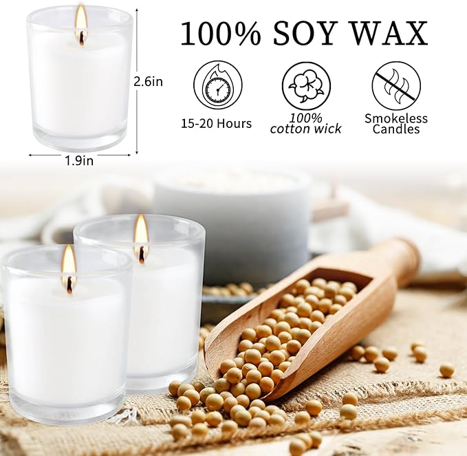 48 Pack White Unscented Clear Glass Filled Votive Candles. Hand Poured Wax Candle Ideal Gifts for Home Décor Parties Weddings Holidays and Meditation (White) - Bloomnest