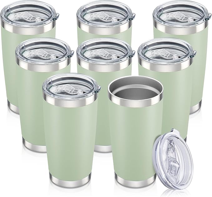 20 oz Tumbler with Lid Stainless Steel Insulated Tumblers Bulk Double Wall Vacuum Cups Powder Coated Travel Mug Keep Drink Cold and Hot, Sagebrush Green, 8 Pack