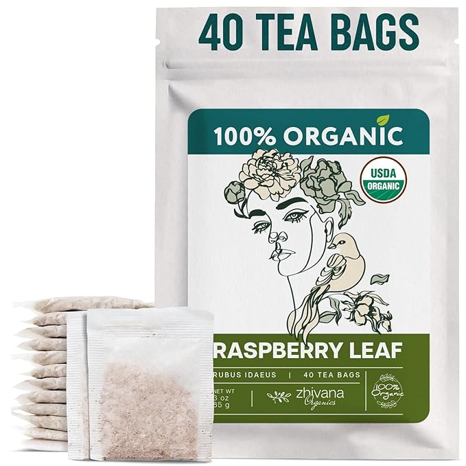 Organic Raspberry Leaf Tea Bags (40 TeaBags) - Red Rasberry Leaf Tea for Womens Cramps, Hormone Balance, Fertility – Te de Hoja de Frambuesa Roja - Bloomnest