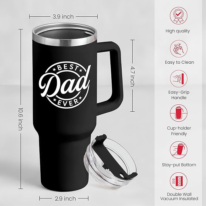 SANDJEST Best Dad Ever Tumbler with Handle - 40oz Stainless Steel Insulated - Dad Gifts for Daughter & Son - Coffee Tumbler for Father's Day, Birthday, Christmas - Cup Gift Set with Lid & Straw - Bloomnest