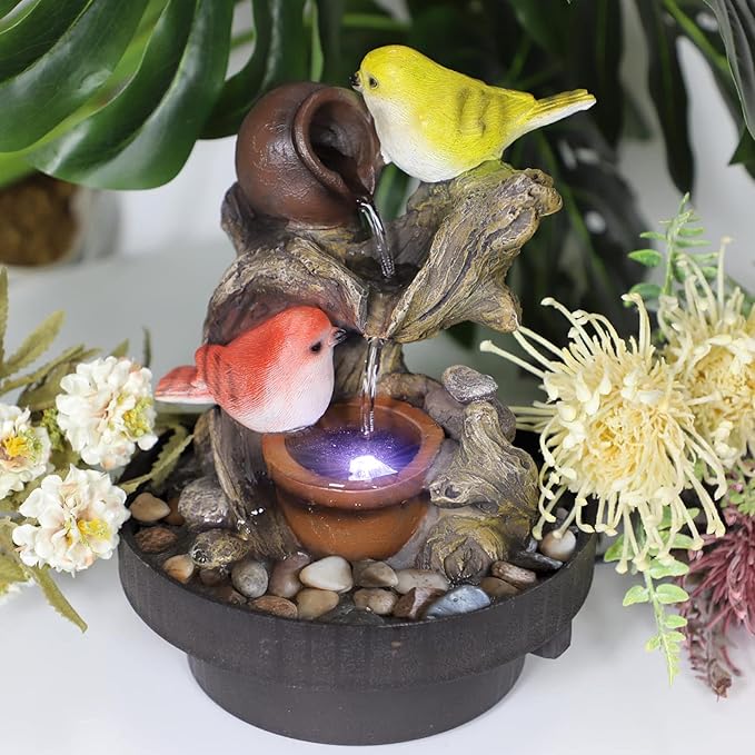 Ferrisland Indoor Tabletop Water Fountain, Desktop & Table Waterfall Fountains, Relaxation Fengshui Home Decor with LED Light for Home Office Bedroom House Warming Gift Idea - Bloomnest