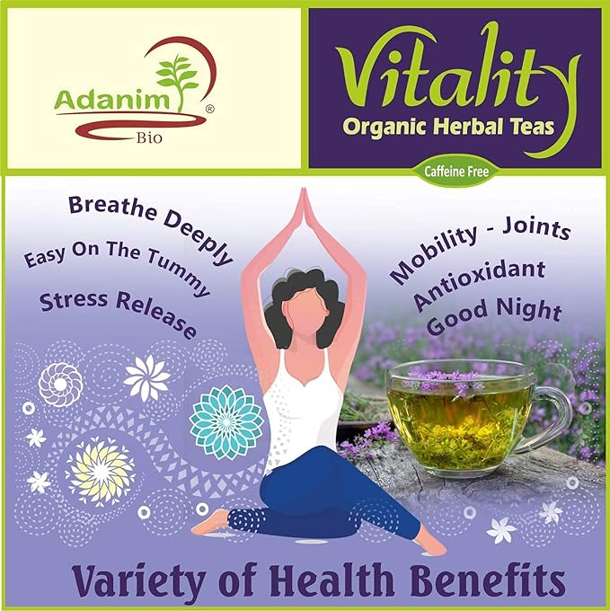Adanim Bio Vitality Organic Tea Sampler Gift Set Box (8 Flavors Herbal Tea Variety Pack, 64 Individual Tea Bags) Caffeine Free Tea Sets, Assorted Tea Set, Tea Gifts for Tea Lovers - Bloomnest