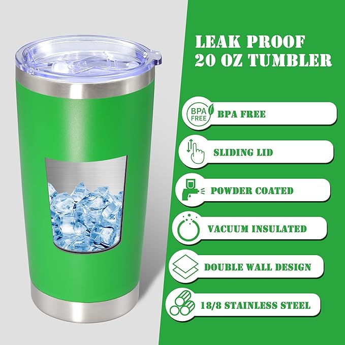 20 oz Tumbler with lid Double Wall Vacuum Insulated Tumblers Stainless Steel Coffee Mug Travel Coffee Tumbler Powder Coated Tumbler Cup Keep Hot&Cold - (Green 12 Pack) - Bloomnest