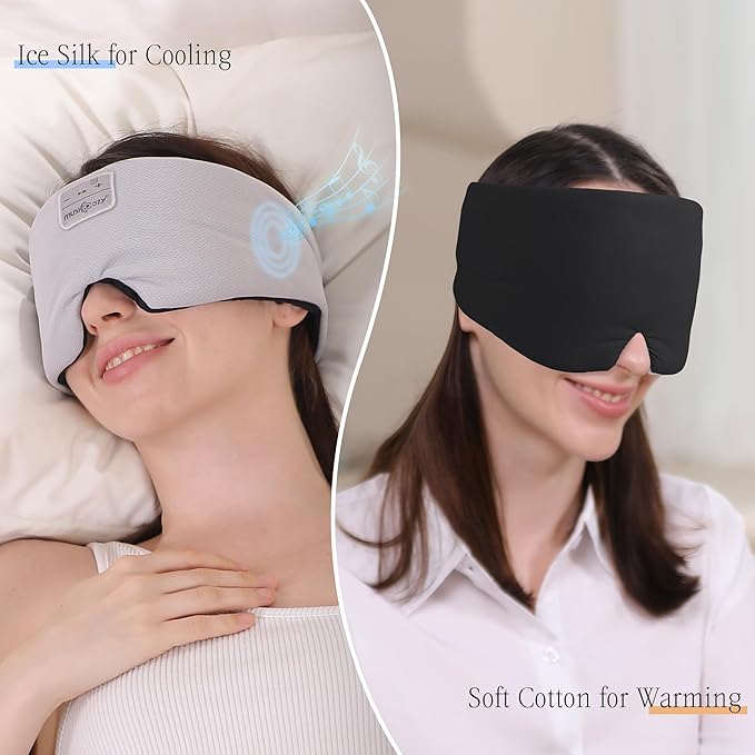 MUSICOZY Ice Silk Sleep Headphones with Bluetooth Mask, Eye Mask for Sleeping in Total Darkness, 5.4 Bluetooth Sleep Mask Sleep Headphones, Soft, Gifts for Men Women (Black) - Bloomnest