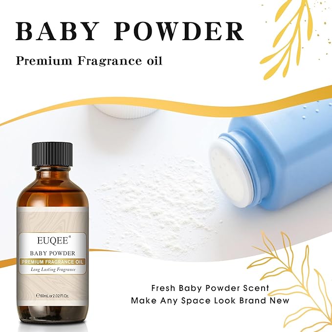 EUQEE Baby Powder Fragrance Oil Premium Fragrance Essential Oil 60ml with Glass Dropper for Aromatherapy, Candle Making, DIY Bath Bombs(2.02 Fl oz) - Bloomnest