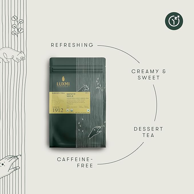 Luxmi Estates Minty Mile Organic Chamomile Mint Green Tea (50 Tea Bags) Low Caffeine Tea Bags For Relaxing, Calming, and Stress Relief, With Certified Organic Darjeeling Makaibari Green Tea - Bloomnest