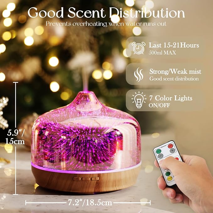 Porseme 500ml Glass Essential Oil Diffuser Aromatherapy Ultrasonic Cool Mist Humidifier 15-21 Running Hours Diffusers with Remote Control for Sleeping Office Working Yoga Rest and Spa - Bloomnest