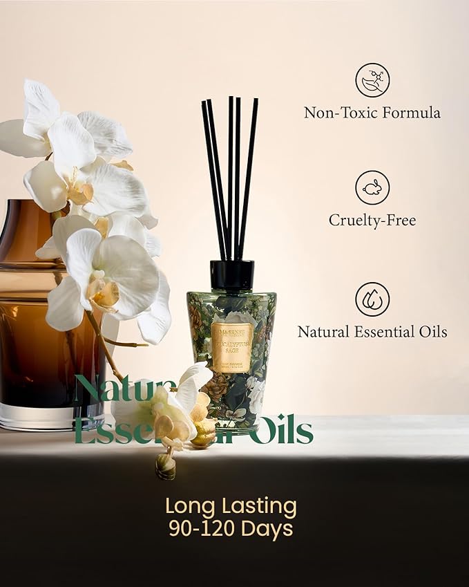 M&SENSE Eucalyptus Sage Reed Diffuser Set - 8.79fl oz (260ml) Home Fragrance Non-Toxic Natural Reed Diffuser for Home, Air Freshner Gifts for Bathroom Bedroom Fragrance Decor MSENSE