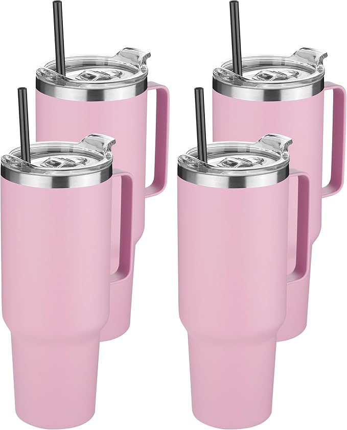 HASLE OUTFITTERS 40 oz Stainless Steel Tumbler with Handle, Vacuum Insulated Tumblers Bulk, Reusable Double Wall Travel Coffee Mug, Durable Powder Coated Water Bottle(Pink, 4) - Bloomnest