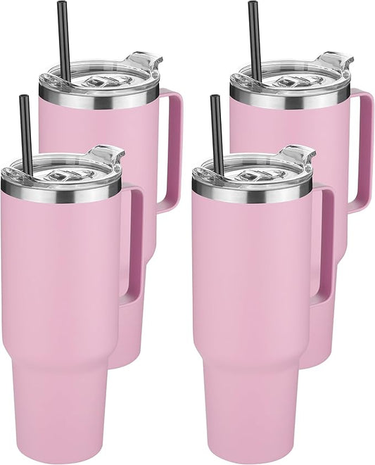 HASLE OUTFITTERS 40 oz Stainless Steel Tumbler with Handle, Vacuum Insulated Tumblers Bulk, Reusable Double Wall Travel Coffee Mug, Durable Powder Coated Water Bottle(Pink, 4) - Bloomnest