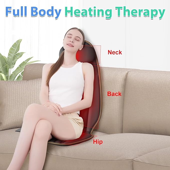 Sotion Back Massager for Chair, Heated Seat Cushion Massager with Neck Traction, Vibration Massage Pad for Full Body Massage for Office Chair, Home Use - Bloomnest