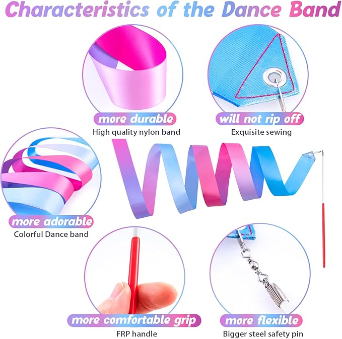 Cikyner Gymnastics Ribbon, 2 Pack Colorful Gymnastics Band with Stick, Dance Band Children Rainbow Band for School and Home Game, Ideal for Girls on Children's Birthday Party or Christmas - Bloomnest