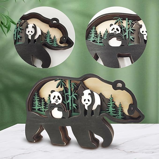 Drawelry 3D Wood Carving Animals Lamp Home Decorative, Cute Bear Family Elephant Presents Ideas Christmas Living Room Office Decor Warm LED Night Lights Gift for Friend Daughter Son Mom Dad (Panda) - Bloomnest