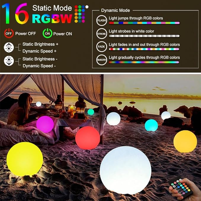 Large LED Glowing Ball Light, 20-in Outdoor LED Garden Orb Lights, Rechargeable Globe Lights RGB Color Changing Globe Floor Lamp Mood Lamp w/Remote, Waterproof Light Up Ball Light for Patio Lawn Decor - Bloomnest