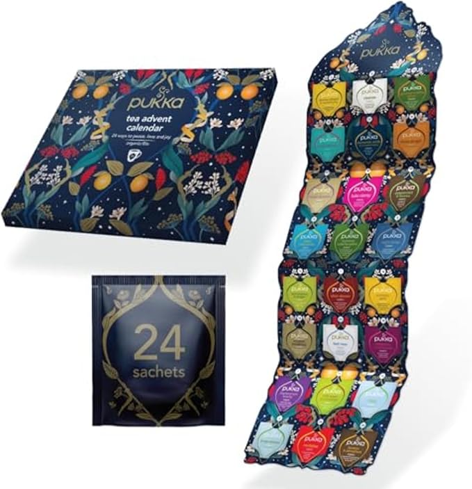 Pukka 2023 Advent Calendar Organic Tea, Herbal Tea Variety Pack, Selection of 24 Delightful Black & Green Teas and Infusions, 100% Organic - Bloomnest