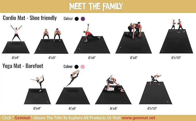 GXMMAT Large Exercise Mat 6'x4'/6'x5'/6'x6'(7mm), Thick Workout Mats for Home Gym Flooring, Extra Wide Non-Slip Durable Cardio Mat, Shoe Friendly, Perfect for Plyo, MMA, Jump Rope, Weights, Fitness - Bloomnest