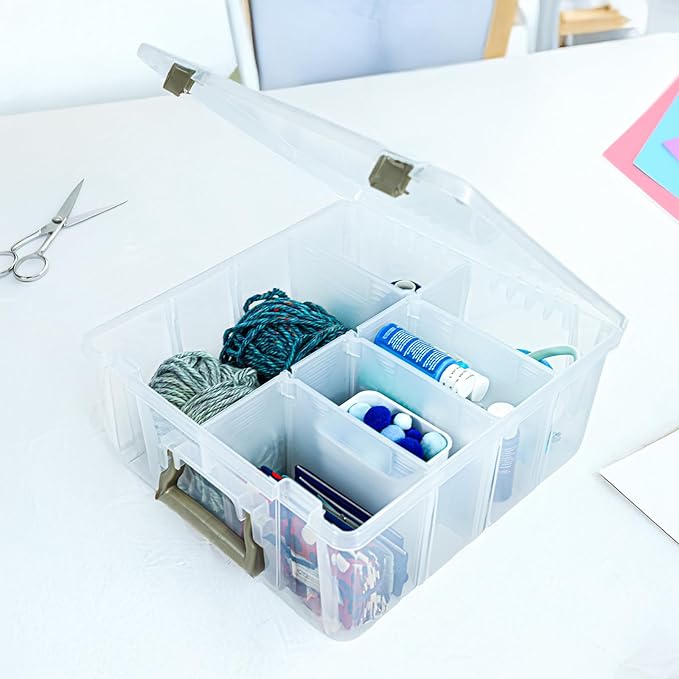 ArtBin 6990AB Super Satchel Double Deep Compartment Box - Art Storage with 8 Removable Compartments, Smart Closure for Craft Supplies (Gold- Pack of 1) - Bloomnest