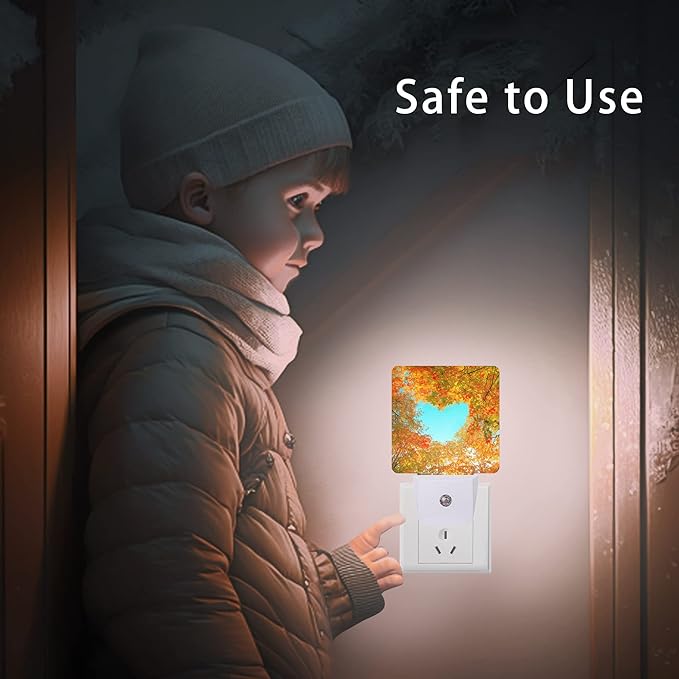 Blue Heart Sky Night Light,Autumn Red Maple Leaves Forest Trees Plug-in Night Lights with Dusk-to-Dawn Sensor for Stairway/Hallway/Bedroom Sleep Friendly Ideal for Women/Girls/Boys Gift,0.5W - Bloomnest