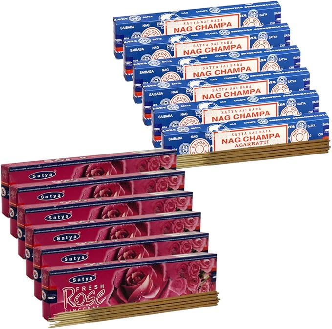 Nag Champa Incense Sticks and Fresh Rose Incense Sticks with Incense Holder Bundle for Home Fragrance and Spiritual Décor TRUMIRI