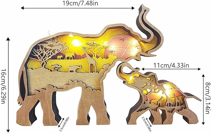 3D Wood Carving Animals Lamp Home Decorative, Cute Bear Family Elephant Presents Ideas Christmas Living Room Office Decor Warm LED Night Lights Gift for Friend Daughter Son Mom Dad (Elephant) - Bloomnest
