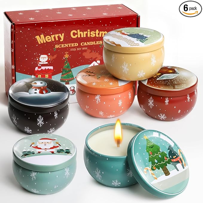 6 Pack Christmas Scented Candles with Natural Soy Wax, Long Lasting Aromatherapy Soy Candles for Home Scented, Christmas Candles Gift Set for Women & Friends - Bloomnest
