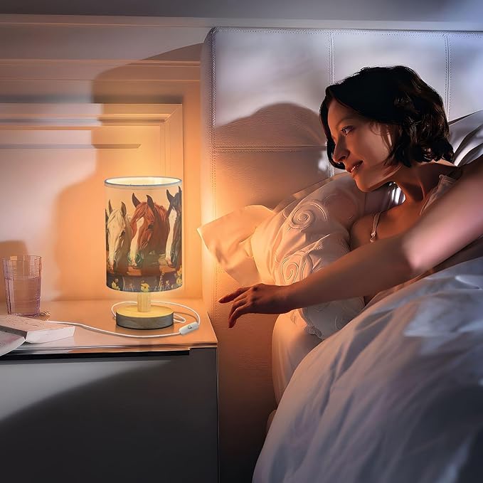Bedside Lamp Wild Horse Table Lamp with USB Port Wood Base for Living Room,Bedroom,Nightstand 214b6340 - Bloomnest